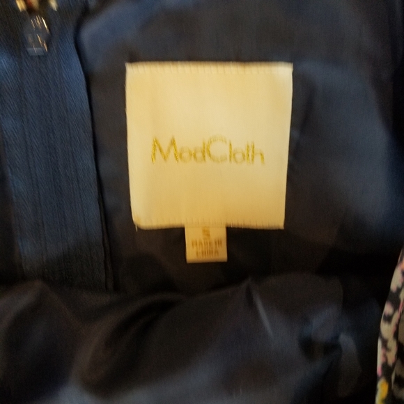 MODCLOTH Navy Floral Ruffled Midi Pocketed Dress - Picture 2 of 14